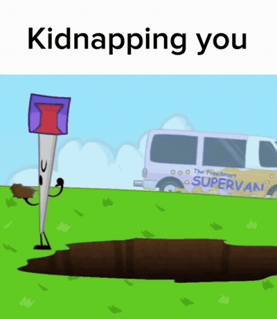 A Cartoon Character Is Kidnapping Another Character In Front Of A Van That Says Supervan GIF
