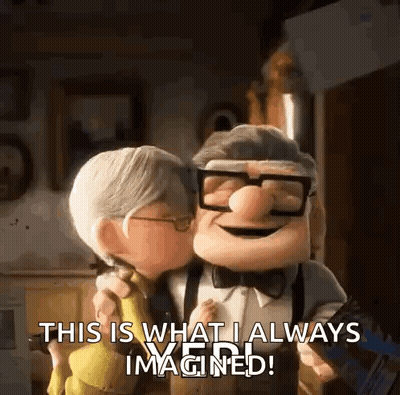 A Cartoon Character Is Kissing An Older Woman On The Cheek In A Room . GIF