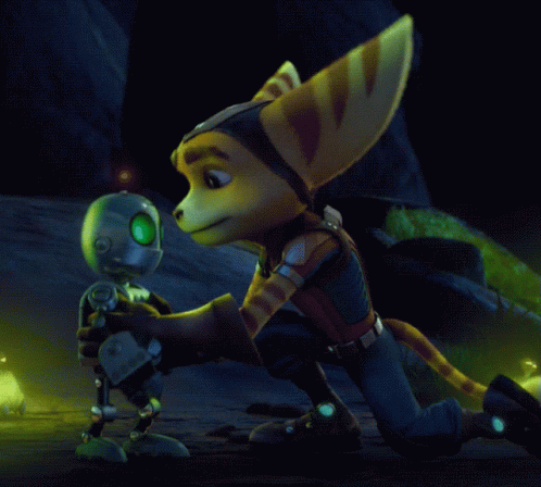 A Cartoon Character Is Kneeling Down Next To A Robot GIF