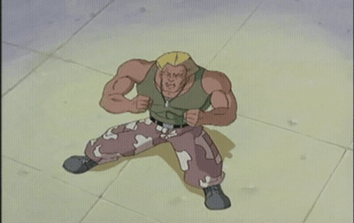 A Cartoon Character Is Kneeling Down On The Ground With His Arms Outstretched GIF