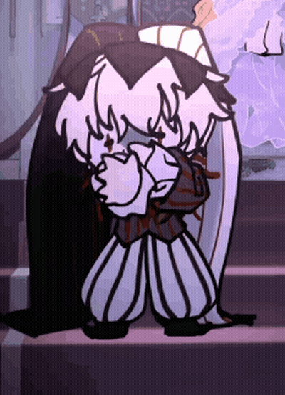 A Cartoon Character Is Kneeling Down With His Hands Covering His Face . GIF