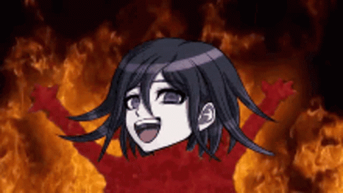 A Cartoon Character Is Laughing In Front Of A Fire Background . GIF