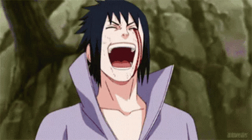 A Cartoon Character Is Laughing With Blood On His Face GIF