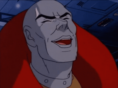 A Cartoon Character Is Laughing With His Eyes Closed And His Mouth Open GIF