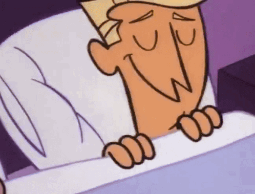 A Cartoon Character Is Laying In A Bed With A Pillow On His Head GIF