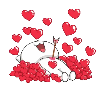 A Cartoon Character Is Laying In A Pile Of Hearts With An Arrow In Its Mouth Sticker