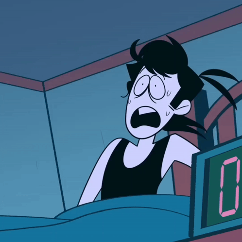 A Cartoon Character Is Laying In Bed Next To A Digital Clock That Says 0:00 GIF