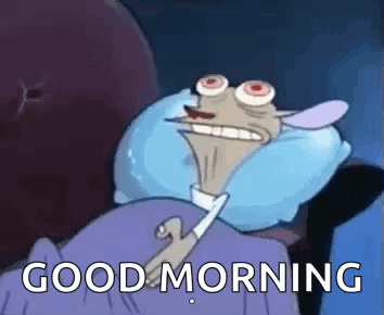 A Cartoon Character Is Laying In Bed With A Pillow And The Words `` Good Morning '' . GIF
