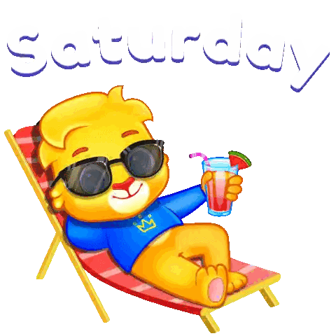 A Cartoon Character Is Laying On A Beach Chair Holding A Drink And The Word Saturday Is Written Above Him Sticker