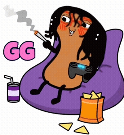 A Cartoon Character Is Laying On A Bean Bag Chair Smoking A Cigarette And Playing Video Games GIF