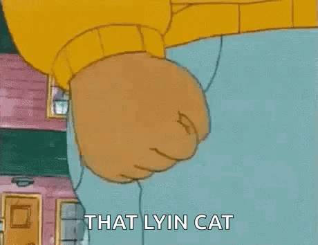 A Cartoon Character Is Laying On A Bed And Says `` That Lyin Cat '' . GIF