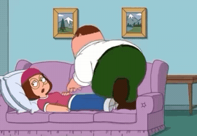 A Cartoon Character Is Laying On A Couch While A Man Is Standing Over Her . GIF
