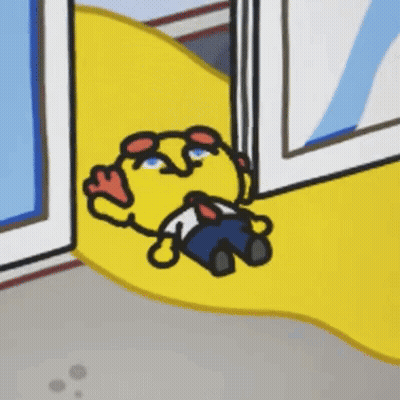 A Cartoon Character Is Laying On The Floor In Front Of A Window GIF