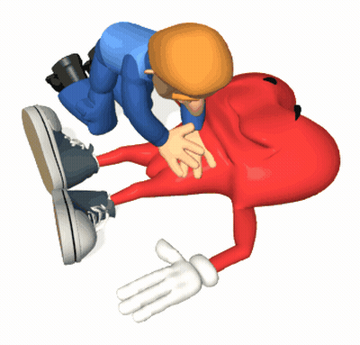 A Cartoon Character Is Laying On The Ground And A Man Is Giving Him A Heart Massage GIF