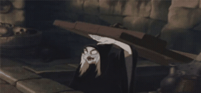 A Cartoon Character Is Laying On The Ground With A Sword In His Hand GIF