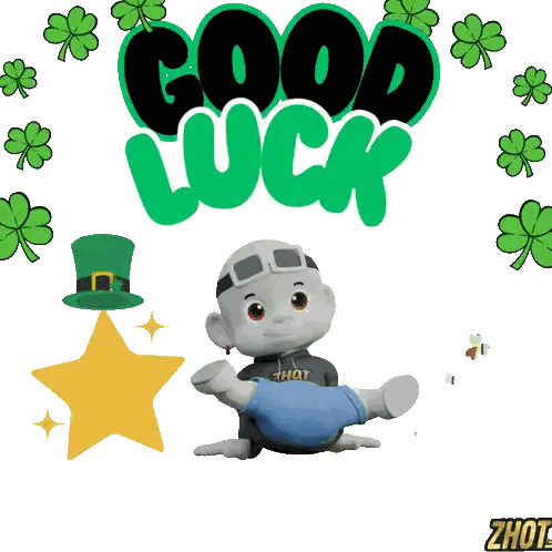 A Cartoon Character Is Laying On The Ground With The Words Good Luck Surrounding Him Sticker