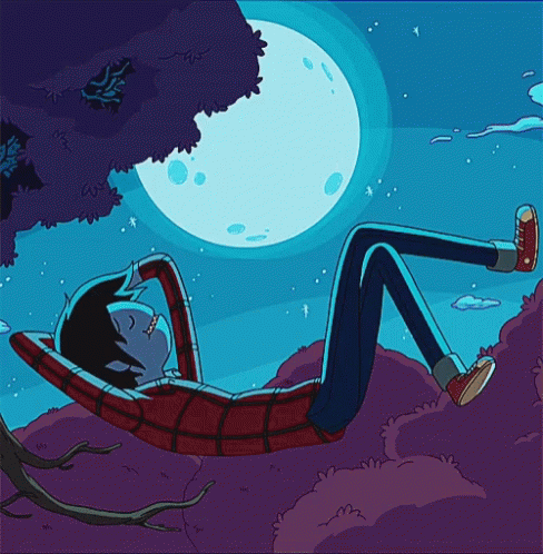 A Cartoon Character Is Laying Under A Tree In Front Of The Moon GIF