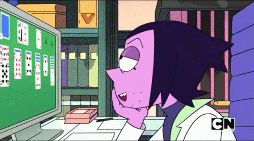 A Cartoon Character Is Looking At A Computer Screen That Says Cn On The Bottom GIF
