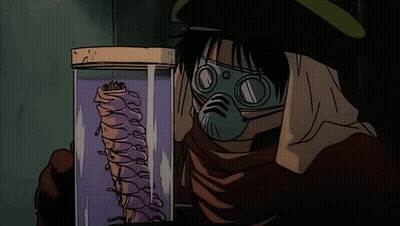 A Cartoon Character Is Looking At A Jar With A Spiral Inside Of It GIF