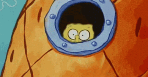 A Cartoon Character Is Looking Out Of A Hole In A Spongebob Squarepants . GIF