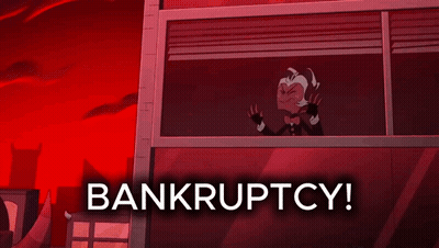 A Cartoon Character Is Looking Out Of A Window With The Words Bankruptcy Written Above Him GIF