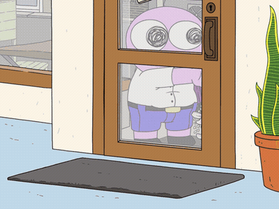 A Cartoon Character Is Looking Through A Door GIF