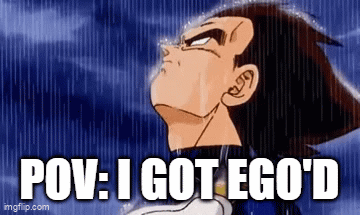 A Cartoon Character Is Looking Up At The Sky With The Words `` Pov : I Got Ego 'D '' Written Below Him . GIF