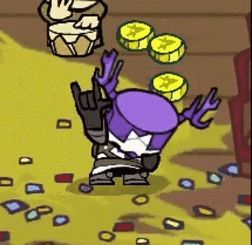 A Cartoon Character Is Making A Devil Horns Sign While Standing On The Ground In A Video Game . GIF