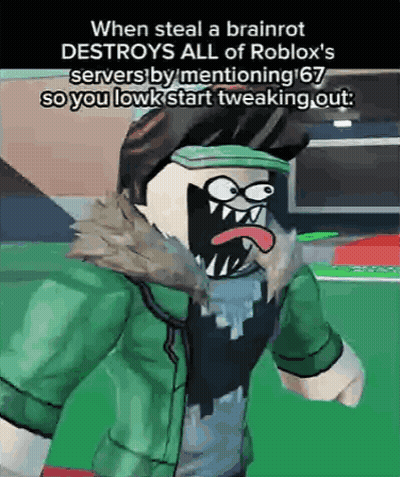A Cartoon Character Is Making A Funny Face And Says When Steal A Brainrot Destroys All Of Roblox GIF