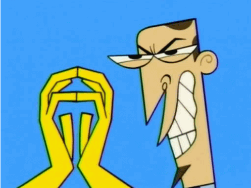 A Cartoon Character Is Making A Funny Face With His Hands In Front Of His Face . GIF