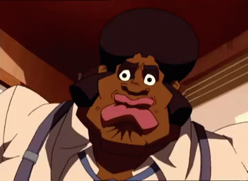 A Cartoon Character Is Making A Funny Face With His Mouth Open GIF