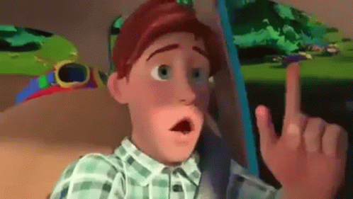 A Cartoon Character Is Making A Surprised Face While Pointing At Something . GIF