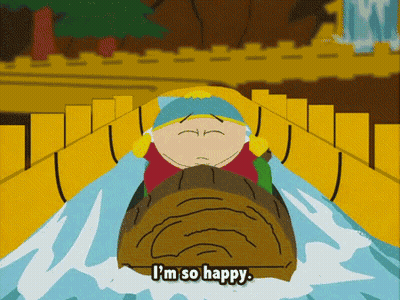 A Cartoon Character Is On A Roller Coaster And Says " I 'M So Happy " GIF