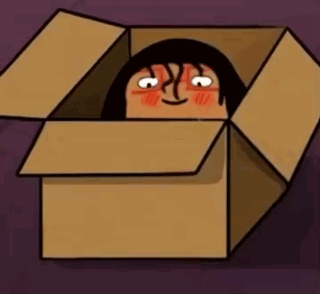 A Cartoon Character Is Peeking Out Of A Cardboard Box . GIF