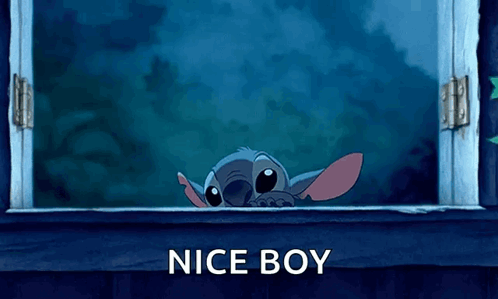 A Cartoon Character Is Peeking Out Of A Window With The Words Nice Boy Below Him GIF