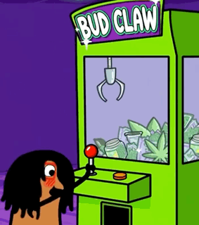 A Cartoon Character Is Playing A Bud Claw Machine GIF