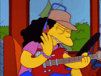 A Cartoon Character Is Playing A Guitar And Wearing Headphones . GIF