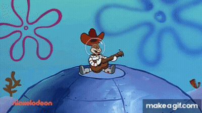 A Cartoon Character Is Playing A Guitar On Top Of A Spongebob Squarepants Globe . GIF