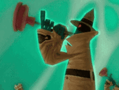 A Cartoon Character Is Playing A Trumpet In A Video Game While Holding A Gun . GIF