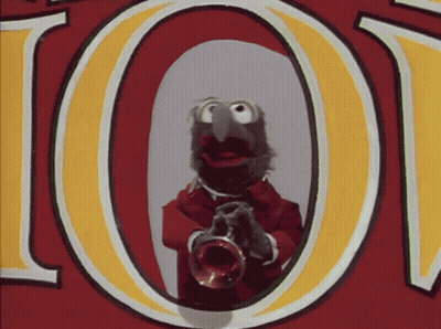 A Cartoon Character Is Playing A Trumpet In Front Of A Sign That Says 101 GIF