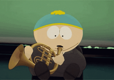 A Cartoon Character Is Playing A Trumpet With A Yellow Top GIF