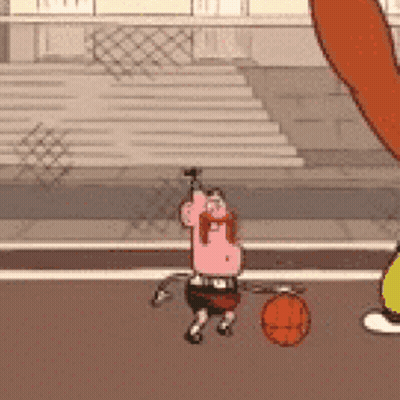A Cartoon Character Is Playing Basketball With A Hammer And A Basketball GIF
