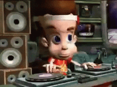 A Cartoon Character Is Playing Records On A Turntable . GIF