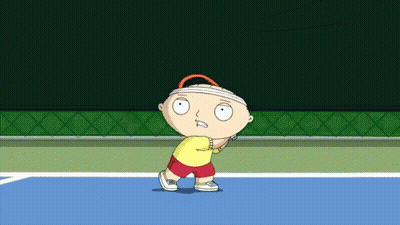 A Cartoon Character Is Playing Tennis With A Racket GIF
