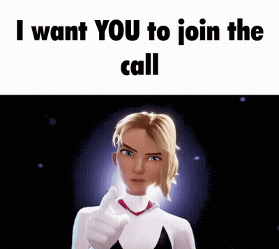 A Cartoon Character Is Pointing At The Camera And Says I Want You To Join The Call GIF