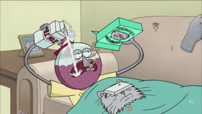 A Cartoon Character Is Pouring Milk From A Carton Into A Glass GIF