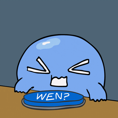 A Cartoon Character Is Pressing A Button With The Word Wen On It GIF