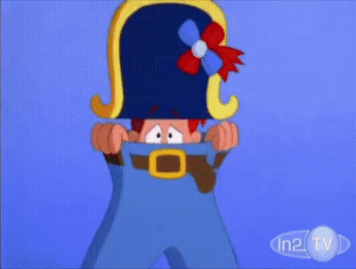 A Cartoon Character Is Pulling His Pants Up To Reveal A Giant Glove . GIF