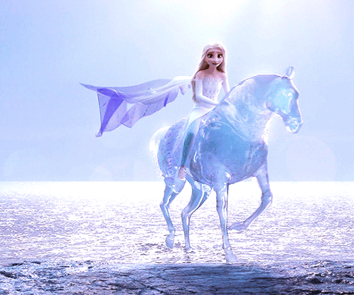 A Cartoon Character Is Riding A Blue Horse GIF