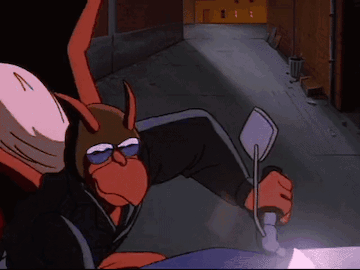A Cartoon Character Is Riding A Motorcycle With A Flashlight In His Hand GIF